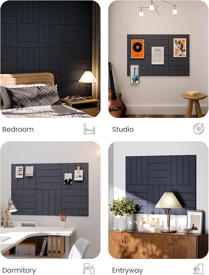 Fluxynara 36" x 24" Large Felt Bulletin Board, Navy Blue | 6 Pack Cork Board Alternative with 30 Safe Adhesive Tabs, Felt Pin Boards for Wall Decor, Home, Office, Classroom, Dorm