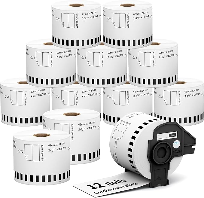 12 Rolls DK2205 (2.4 in X 100 Ft) Shipping Address Labels, Compatible with Brother QL-800 QL 600 810W 820nwb 1110NWB Printer, Replacement Continuous Labels
