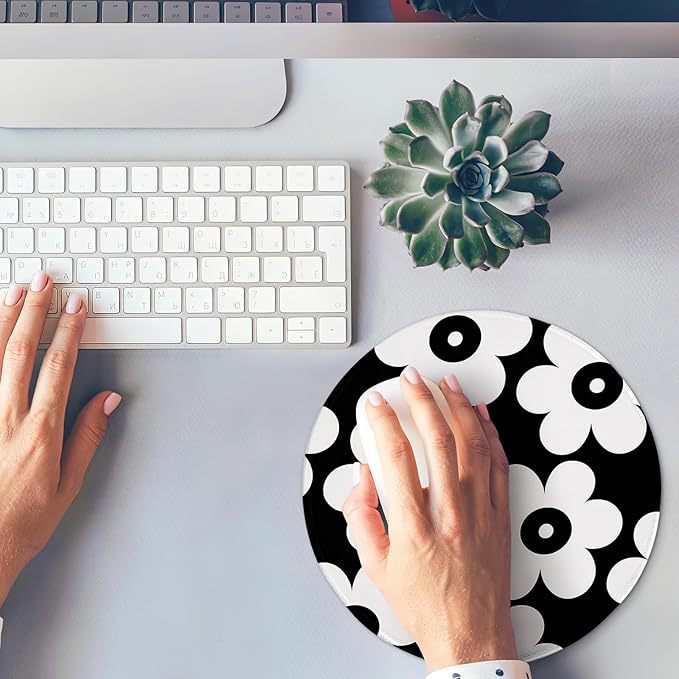 Round Mouse pad, high-end Texture, Sewn Edge Design, Anti-Slip Rubber Base. 8.6 x 8.6 inches (Mono Petals)