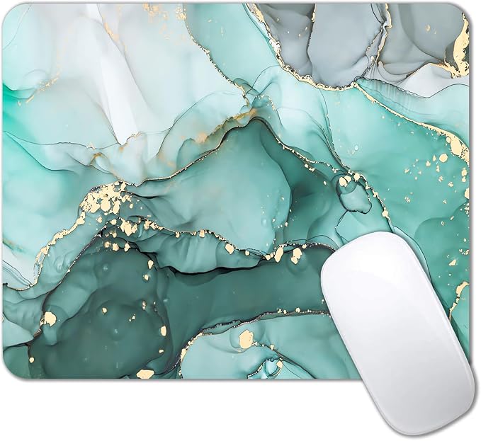 Turquoise Marble Mousepad, Computer Mouse Pad Teal, Luxury Swirl Mice pad for Computer, Non-Slip Rubber Modern Ink Art Green Mouse Pads for Laptop Desk Women Office Desktop, 9.5 X 7.9 Inch