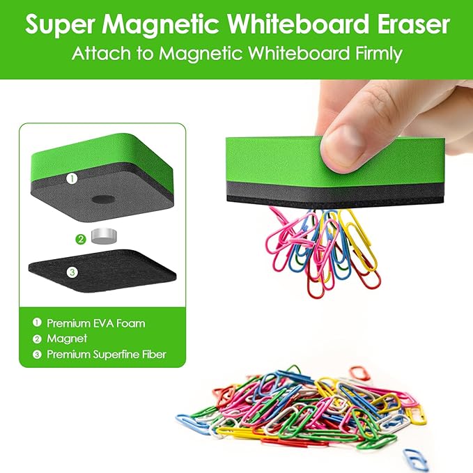 MaxGear 108 Pack Whiteboard Erasers, Magnetic Dry Erase Eraser, Mini Whiteboard Cleaning Pad for Classroom, Chalkboard Wiper Teacher Supplies for School, Office, Home, 6 Rainbow Color Set, 2 x 2 Inch