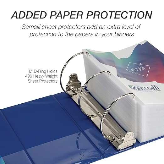 Samsill Durable 6 inch 3 Ring Binder, Made in USA, Locking D Ring 100% Recycled Chipboard, Blue