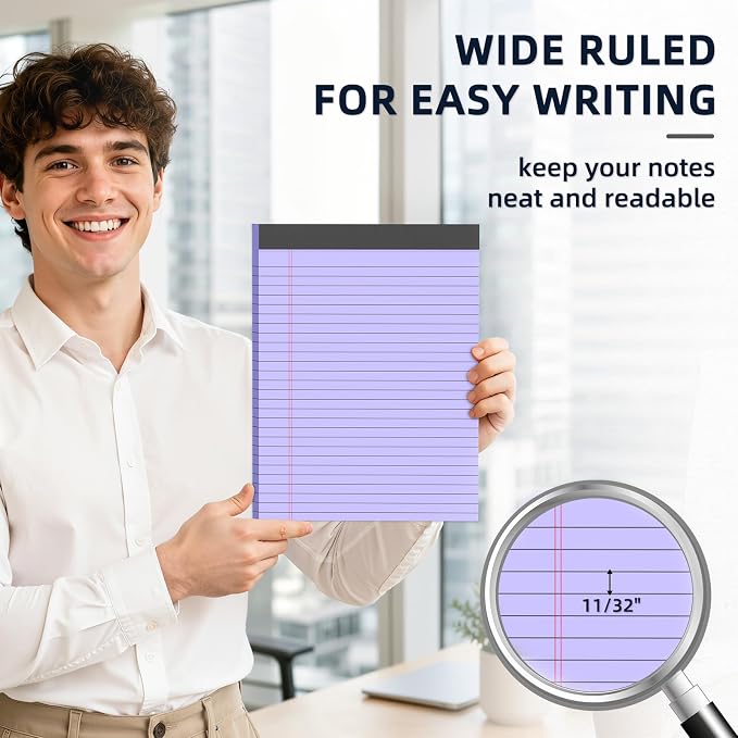 24 Pack Colored Legal Pads 8.5 x 11 Wide Ruled Note Pads 8.5 x 11 Notepads | Writing Pads with Sturdy White Back, 30 Sheets Per Notepad, Multicolor PerforatedLined Paper for Home School Office Supplies