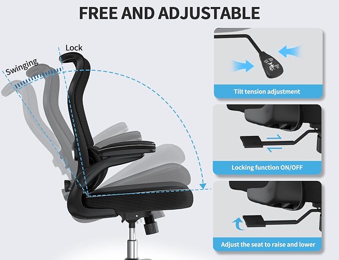 TRALT Office Chair Ergonomic Desk Chair - Gaming Chair with Lumbar Support | 330 LBS Home Office Desk Chairs , Reading Chair with Flip-up Armrests, Comfortable Computer Chairs (1, Black)