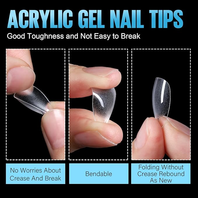 TOMICCA Short Almond Nail Tips,192Pcs Short Nail Tips Fake Nails Acrylic Nail Set, 12Sizes Gel Clear Nails for Nail Extension Home DIY Nail Salon