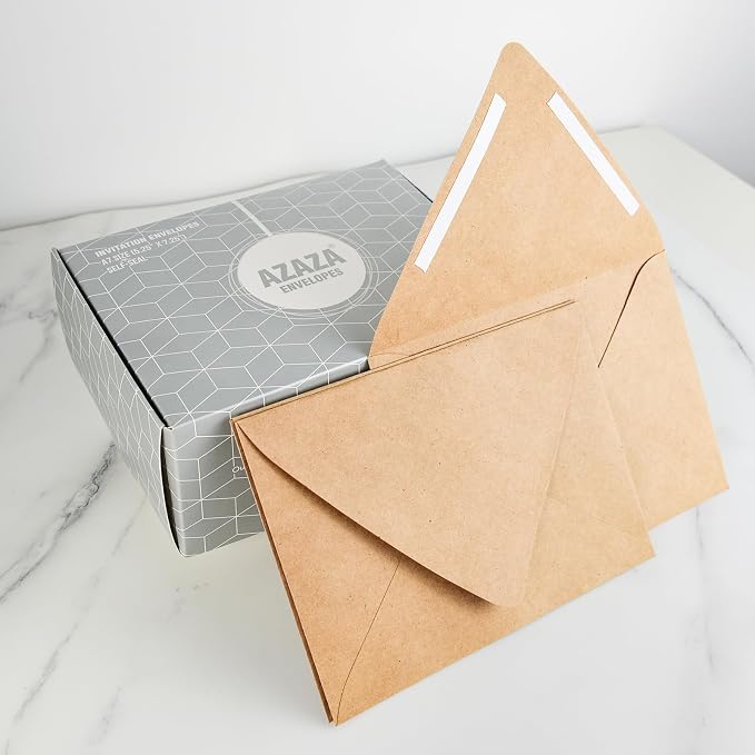 100 Pack 5x7 Brown Kraft Envelopes for Invitations - Quick Self Seal, V-Flap, Perfect for Weddings, Baby Shower,5x7 Cards,Party Invitation 5.25 x 7.25 Inches(A7 Envelopes Bulk)