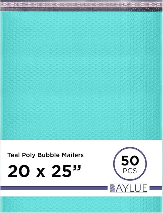Teal Poly Bubble Mailers 20x25 Inch #10 | Self Seal Large Padded Envelopes | Air Cushioned Bubble Mailer | Usable Size 20x24 Inch | Waterproof Lightweight Mailing Shipping Bags | 50 Pack