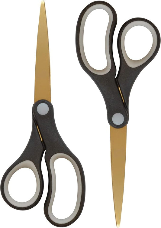 Westcott 55847 8-Inch Titanium-Bonded Scissors For Office and Home, Black/Gold, 2 Pack