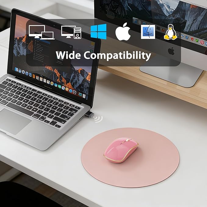 JOYACCESS Wireless Mouse for Laptop - Ultra Thin, Silent, 2400 DPI Portable Optical Mouse for Laptop,Computer,MacBook,Windows, Chromebook, PC - Pink