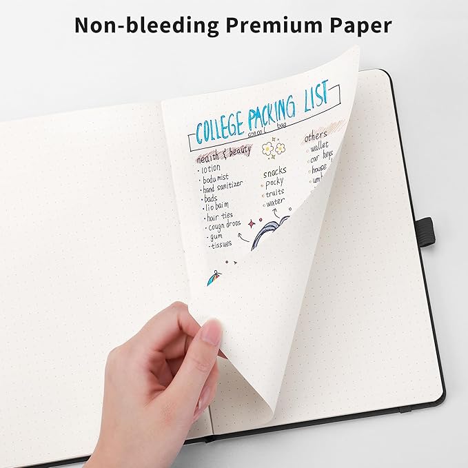 RETTACY Dotted Journal Notebook, 2-Pack, 160 Numbered Pages per Pack, A5 Medium Size (5.7'' x 8.3''), 120 GSM Thick Paper, Leather Hardcover, for Journaling, Planning, Tracking (Black & Navy Blue)