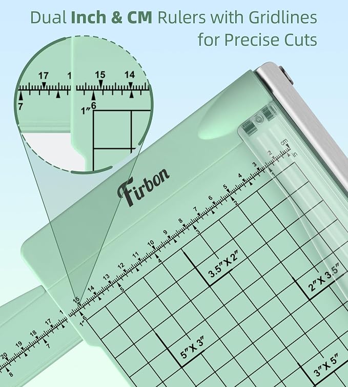 Firbon 12" Guillotine Paper Cutter with Hidden Ruler, Compact Paper Trimmer | 12-Sheet Capacity | Morandi | Dual Scale | Paper, Cardstock & Photo Trimming | Scrapbooking Craft | Office, Home & Studio Use