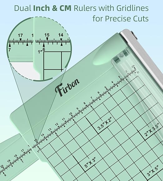 Firbon 12" Guillotine Paper Cutter with Hidden Ruler, Compact Heavy Duty 12-Sheet Capacity Trimmer for Cardstock, Photos, Scrapbooking, Office, Classroom, Studio (Morandi)