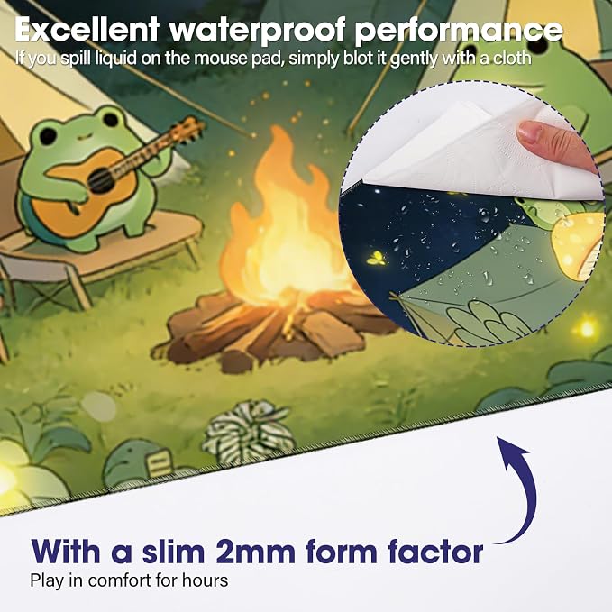 Large Extended Mouse Pad with Stitched Edges 35.4"x15.7" - Waterproof Desk Mat, Non-Slip Rubber Base for All-Desk Coverage, Perfect for Gaming Office Home, Frog03