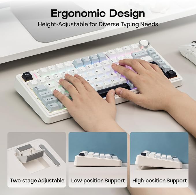 EPOMAKER x Aula F75 Gasket Mechanical Keyboard, 75% Wireless Hot Swappable Gaming Keyboard with Five-Layer Padding&Knob, BT/2.4GHz/USB-C, RGB (Light Blue, Ice Vein Switch)