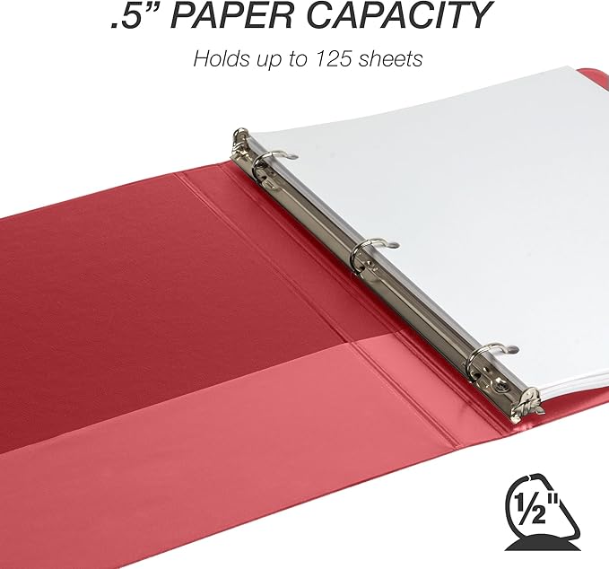Samsill Durable 0.5 Inch Binder, D Ring Binder, 100% Recycled Chipboard, Red