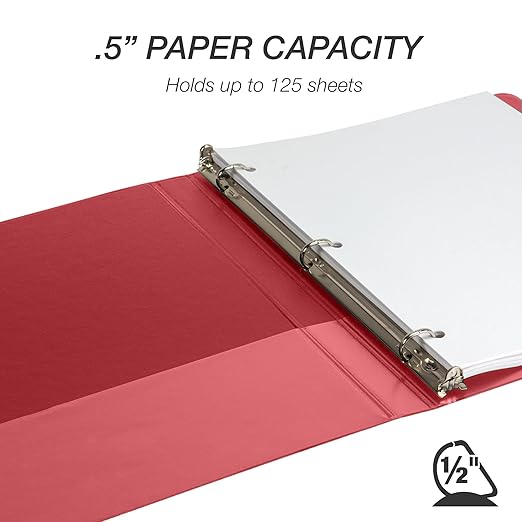Samsill Durable 0.5 Inch Binder, D Ring Binder, Customizable Clear View Cover, Ruby Red, Holds 125 Pages