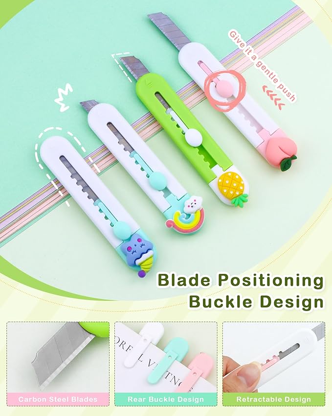 8Pcs Utility Knives, Retractable Sharp Cartons Cardboard Cutters Razor Knife, Kawaii Portable Box Cutter with Hole for Office Envelope Opener DIY Crafts and Home Use