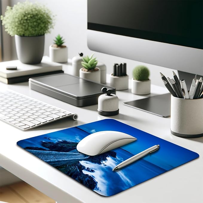 Coastal Lighthouse Blue Ocean Scenery Mouse Pad, Cute Durable Desk Mat | Night Scenic Design, Mousepad Stitched, Anti-Slip Base Smooth Surface, 9.5 x 7.9 Inches