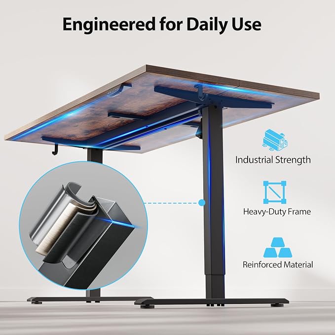 Agilestic 48*28 Inch Height Adjustable Electric Standing Desk, Rustic Brown | Sit Stand Up Computer Desk, Extra Wide desktop, Memory Presets, Stable Steel Frame,154 lbs, Easy Assembly, Splice Board