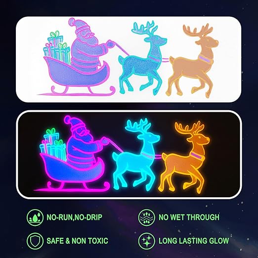 Matio Glow in The Dark Glue, 6 Pack Glue Stick Set, Non-Toxic Washable Glue Pens, Craft Glitter Bulk Gel, Assorted Color Slime Glues for DIY Art Project Painting Christmas Decor Supply