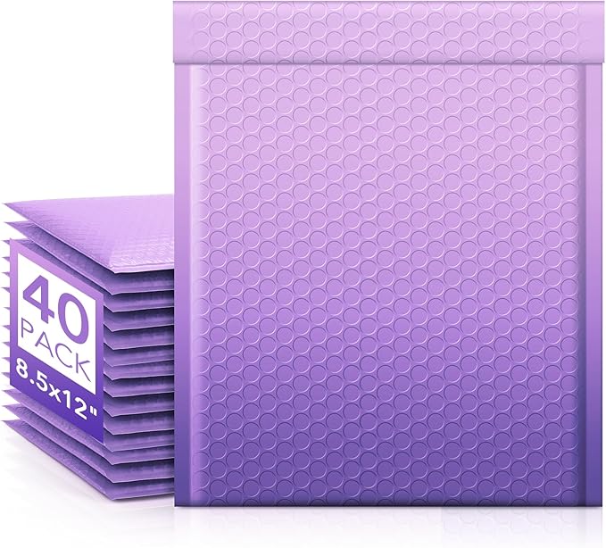 Fuxury 40 Pack Thick Bubble Mailers 8.5x12” Gradient Purple Bubble Envelopes Cute Design Cushion Mailer for Small Business Mailing Books Clothes Makeup Supplies