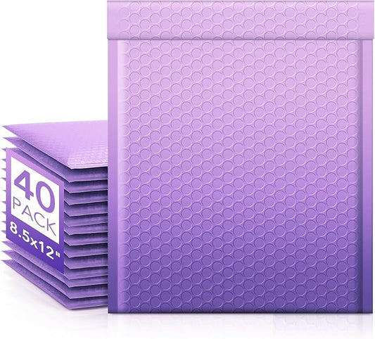 Fuxury 40 Pack Thick Bubble Mailers 8.5x12” Gradient Purple Bubble Envelopes Cute Design Cushion Mailer for Small Business Mailing Books Clothes Makeup Supplies