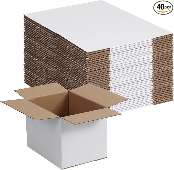 40 Pack Small Shipping Boxes 7x5x5 Inches | White Corrugated Cardboard, Box for Packaging Small Business Mailing Storage Moving, Easy Assemble