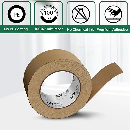 12 Rolls Brown Packing Tape Bulk Packaging Kraft Paper Tape 2 In X 55 Yds | Writable Moving Tape for Boxes, Cardboard Shipping for Packing Boxes, Tear by Hand for Express Parcels & Office Use