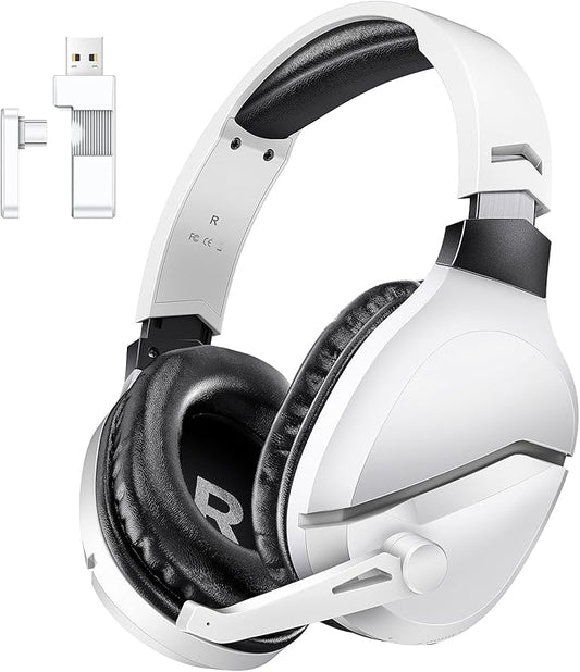 Wireless Gaming Headset with Noise Canceling Microphone for PS5, PC, PS4, 2.4G/Bluetooth Gaming Headphones with USB and Type-c Connector, Wired Mode for Controller Gamecube