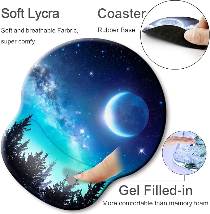 Ergonomic Mouse Pad with Wrist Support Rest,Large Mousepad Gel Wrist Rest, with Coaster Non-Slip & Pain Relief for Computer, Desk, Home&Office-Forest Moon