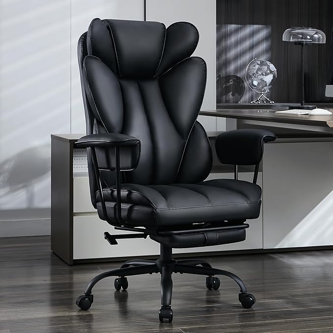 Big and Tall Office Desk Chair - Wide Ergonomic Executive with Footrest, High Back Lumbar Support Reclining Gaming Computer Chair for Heavy People (Black)