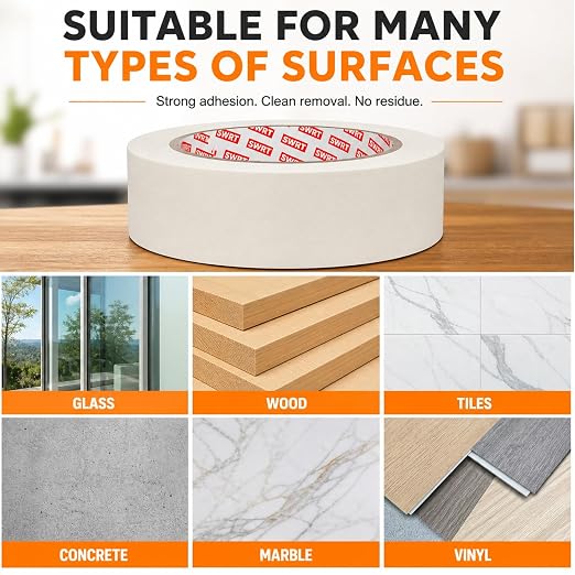 SWRT Masking Tape 0.75 Inch x 55 Yards x 10 Rolls, Bulk White Painting Tape | Clean Removal; Easy Hand Tear; Writable Surface; Painting & Crafts; Labels & Organizing; Light Packaging