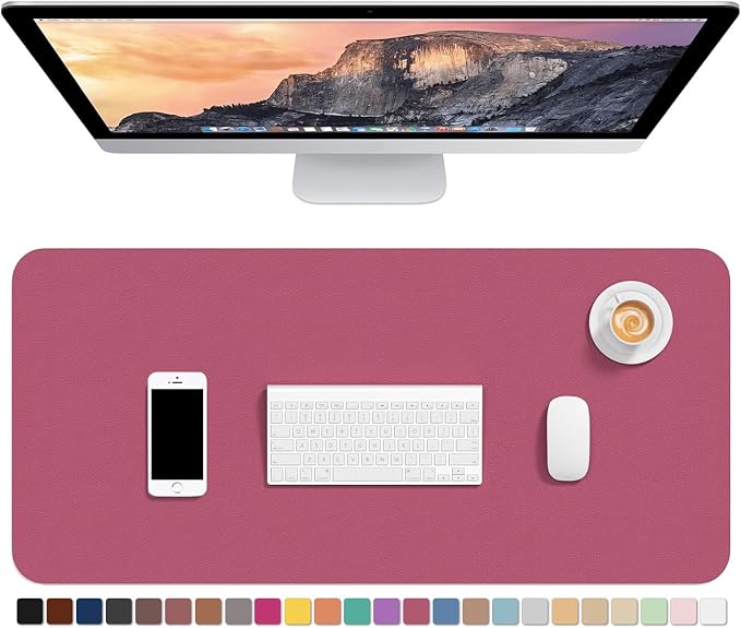 Hsurbtra Desk Pad, 30" x 14" PU Leather Desk Mat, XL Extended Mouse Pad, Waterproof Desktop Blotter Protector, Non-Slip Ultra Thin Large Laptop Keyboard Writing Mat for Office Home, Deep Red