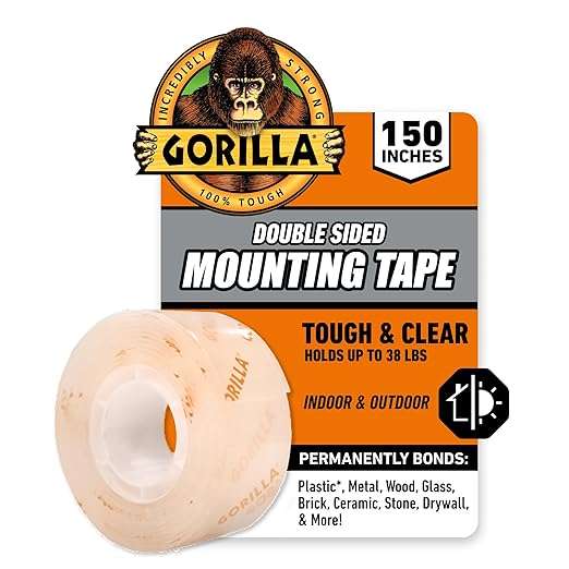 Gorilla Tough & Clear Double Sided Mounting Tape, Clear Tape, 1" x 150" (Pack of 4) - Weatherproof for Indoor or Outdoor