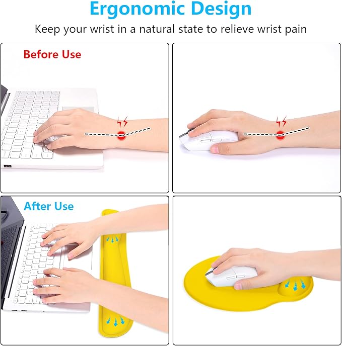 Dapesuom Keyboard Wrist Rest and Mouse Pad with Wrist Support, Cute Memory Foam Cushion for Keyboard and Mouse Set, Desktop Pad Rests with Non Slip Base for Easy Typing & Pain Relief, Apricot Yellow