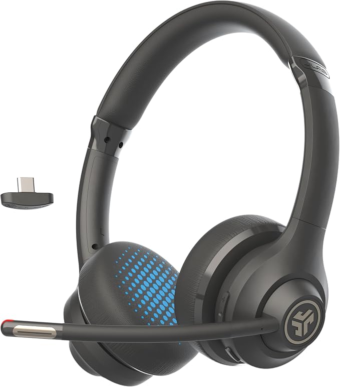 JLab, Go Work Gen 2, Wireless Headset, Bluetooth, USB Dongle, Boom Mic, Multipoint, Over Ear Headphones, Black