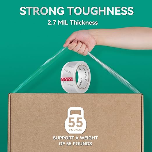 FugaCity Clearer Packing Tape Refills (36 Rolls),Heavy Duty Packaging Tape for Moving Sealing, Moving Supplies Shipping Tape,2.7 Mil Thick, 1.88 in Wide,65 Yards Per Roll,Total 2340 Yards