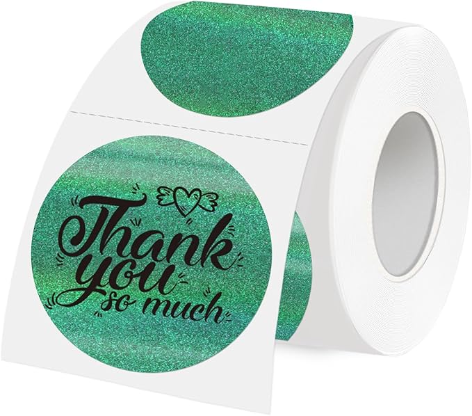 3 Inch Holographic Thermal Labels,Round Thermal Printer Labels,Waterproof Thermal Printer Stickers for DIY Logo Design,Name Tag,QR Code,Thanks Card 150 Labels/Roll (Green dots)