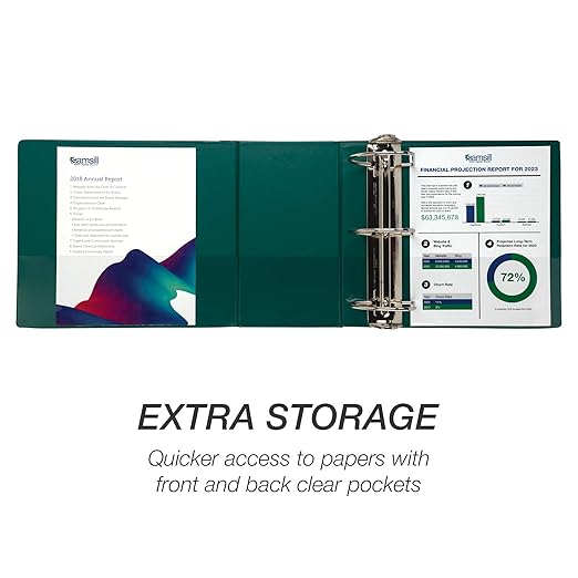 Samsill Durable 6 inch 3 Ring Binder, Locking D Ring 100% Recycled Chipboard, Green, 6 Pack