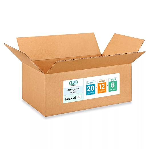 Large Shipping & Moving Boxes 20 x 12 x 8 inches (5-Pack) - Extra Strength 200 lb vs Regular - Corrugated Cardboard Boxes for USPS/UPS/FEDEX - Strong Large Box by IDL Packaging | Extra Strength 200 lb vs Regular - Corrugated Cardboard Boxes for USPS/UP...