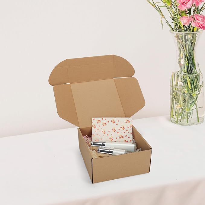 8x8x4 inch Shipping Boxes Set of 6 Brown, Inner Size 7.6x7.6x3.6 inch Cardboard Box Mailers for Small Business Packaging Mailing or Gift Wrapping Giving