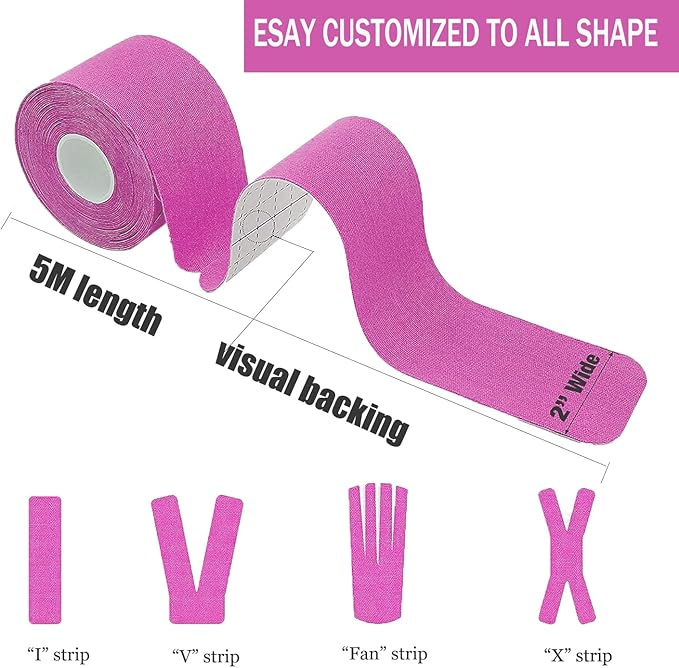 Kinesiology Tape Pro Athletic Sports (3 Rolls,60 Precut Strips) Waterproof Breathable Latex Free Tape for Ankle Wrists Knees Elastic Running Tennis Swimming Football Sports Activities Tapes(Pink)…