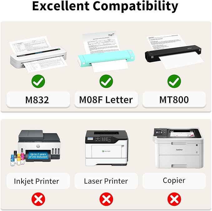 200 Sheets Phomemo Thermal Paper 8.5'' x 11'', US Letter Size Fold Thermal Paper Compatible with M832D M832 M834 M835 M833 M836 M08F-Letter Portable Printer