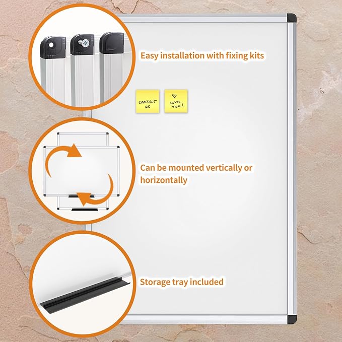 VIZ-PRO Magnetic Dry Erase White Board for Wall, 48 x 36 Inches, 2 Pack | 4' x 3' Aluminum Framed Whiteboard with Marker Tray for School Office Home
