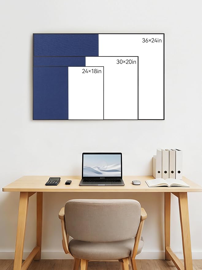 Cork Board White Board Combo for Wall | 36"X24" Linen Bulletin Board Whiteboard, Magnetic Dry Erase Corkboard for Home, Office, School, Blue