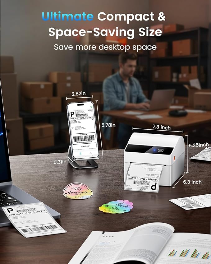 ASprink Bluetooth Shipping Label Printer with 3 Roll Labels, 4x6 Thermal Label Printer for Small Business, Thermal Printers Come with 750PCS 4x6‬ White Labels (250 Labels/Roll)
