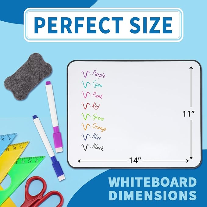 Small White Dry Erase Board Double Sided，Small Dry Erase Board 14x11 Inch,Mini White Board with 8 Markers for Students Office Kitchen