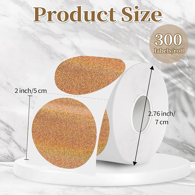 2 Inch Holographic Thermal Labels,Brown Round Thermal Printer Labels,Printable Round Thermal Printer Labels Self-Adhesive Direct Thermal Label(300 Labels/Roll Brown)