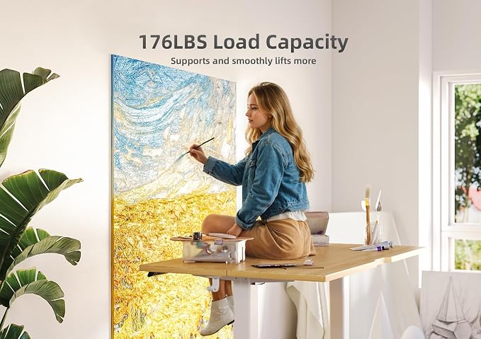 Claiks Electric Height Adjustable Standing Desk, 55x24 Inch, Bamboo | Smooth Height Adjustment, 3 Memory Presets, Cable Management Hub&Hook, Stable Steel Frame, 176lbs Capacity, Easy Assembly