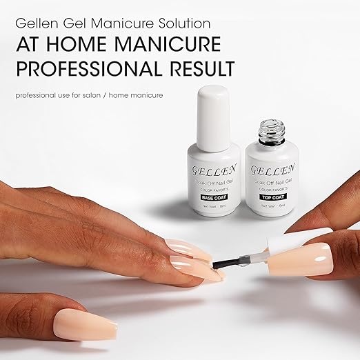Gellen Gel Top and Base Coat, 2pcs Clear Gel Nail Polish Set, 8ml No Wipe Gel Top Coat Nail Polish, Long Lasting Base Coat Gel Manicure, Soak Off LED Nail Lamp Base Top Coat for Nail Salon, Nail Art